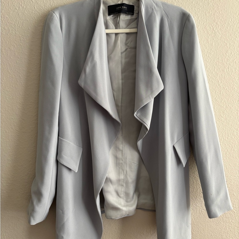 Zara Gray Waterfall Blazer Modern Minimalist Design